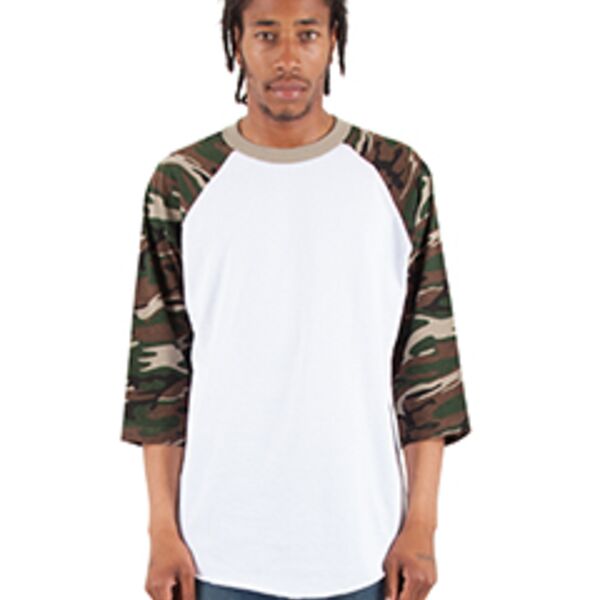 Adult Three-Quarter Sleeve Camo Raglan T-Shirt Thumbnail